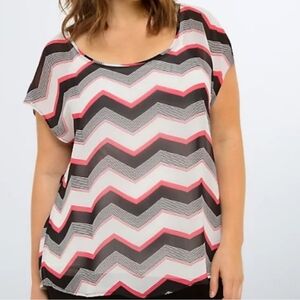 Torrid - Zig-Zag Pattern Sheer Top w/ Button Back - Tri-color - Sz 1